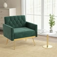 thumbnail image 4 of Gymax 2PCS Modern Velvet Accent Chair w/ Button Tufted Back Golden Metal Legs Dark Green, 4 of 10