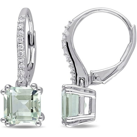 Tangelo 2-1/3 Carat T.G.W. Green Amethyst and Diamond-Accent Sterling Silver Leverback Earrings