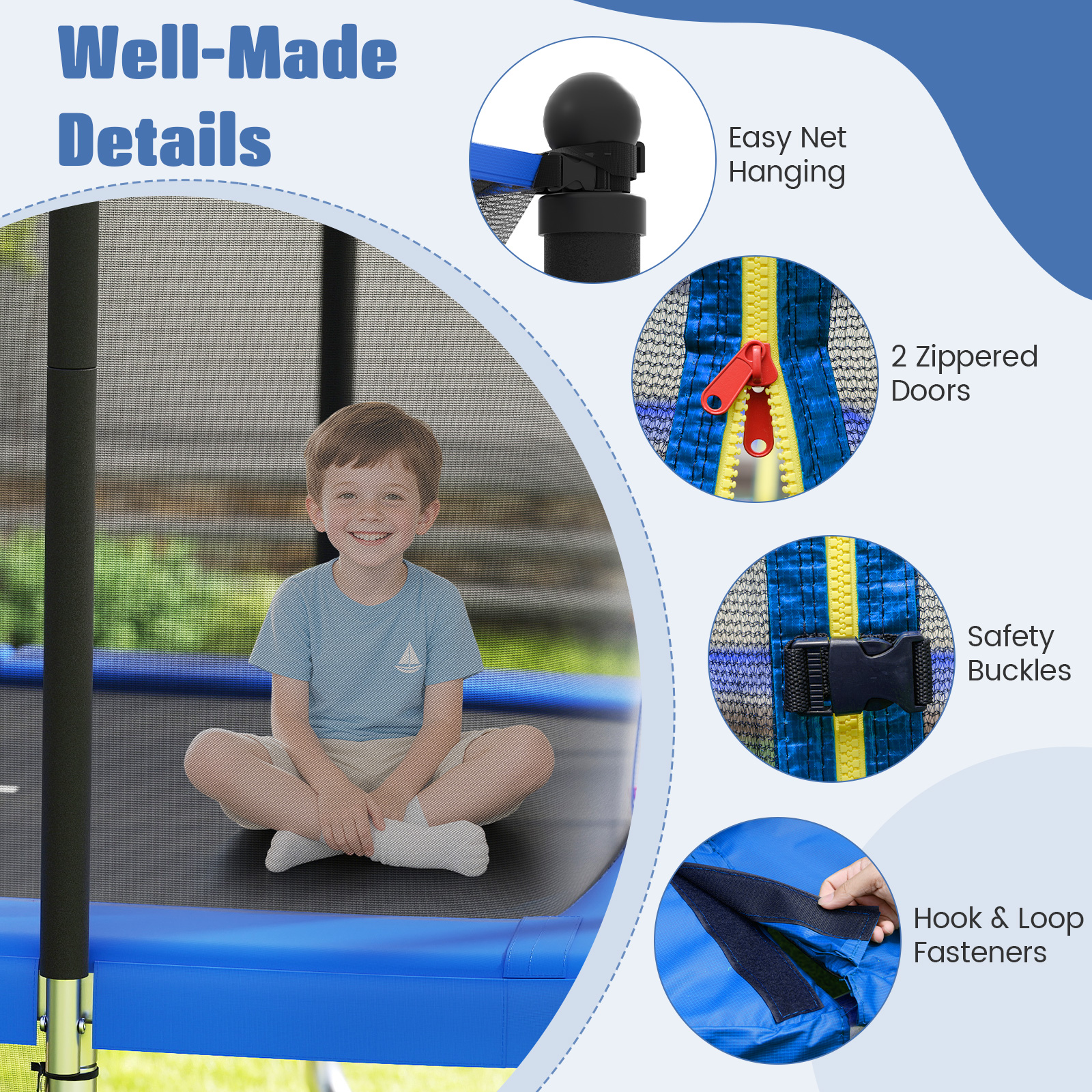 Gymax 10 x 8 FT Heavy-Duty Trampoline w/Basketball Hoop Soccer Goal Non-Slip Ladder Blue