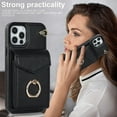 thumbnail image 3 of Elegante funda multifuncional tipo cartera para iPhone 12 con correas, ranura para tarjetas, soporte para anillo, protección para cámara, material de PU, diseño a prueba de golpes y antirrobo., 3 of 5