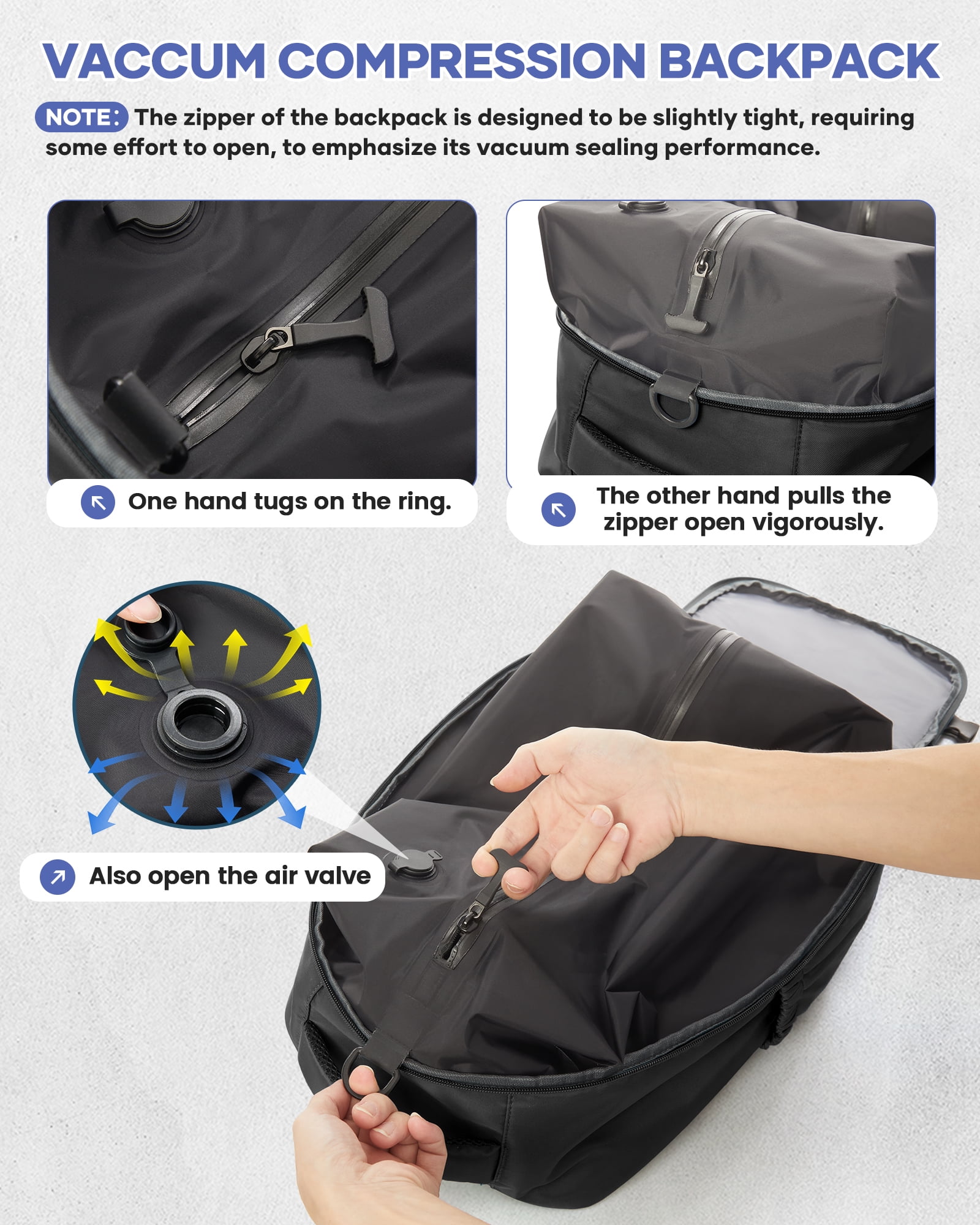 Large Vacuum Travel Backpack with Pump for Women,Airback Personal Item Carry on Backpacks Flight Approved 18x14x8 inches for Men,Laptop Waterproof Work Compression bags Casual Daypack,Black