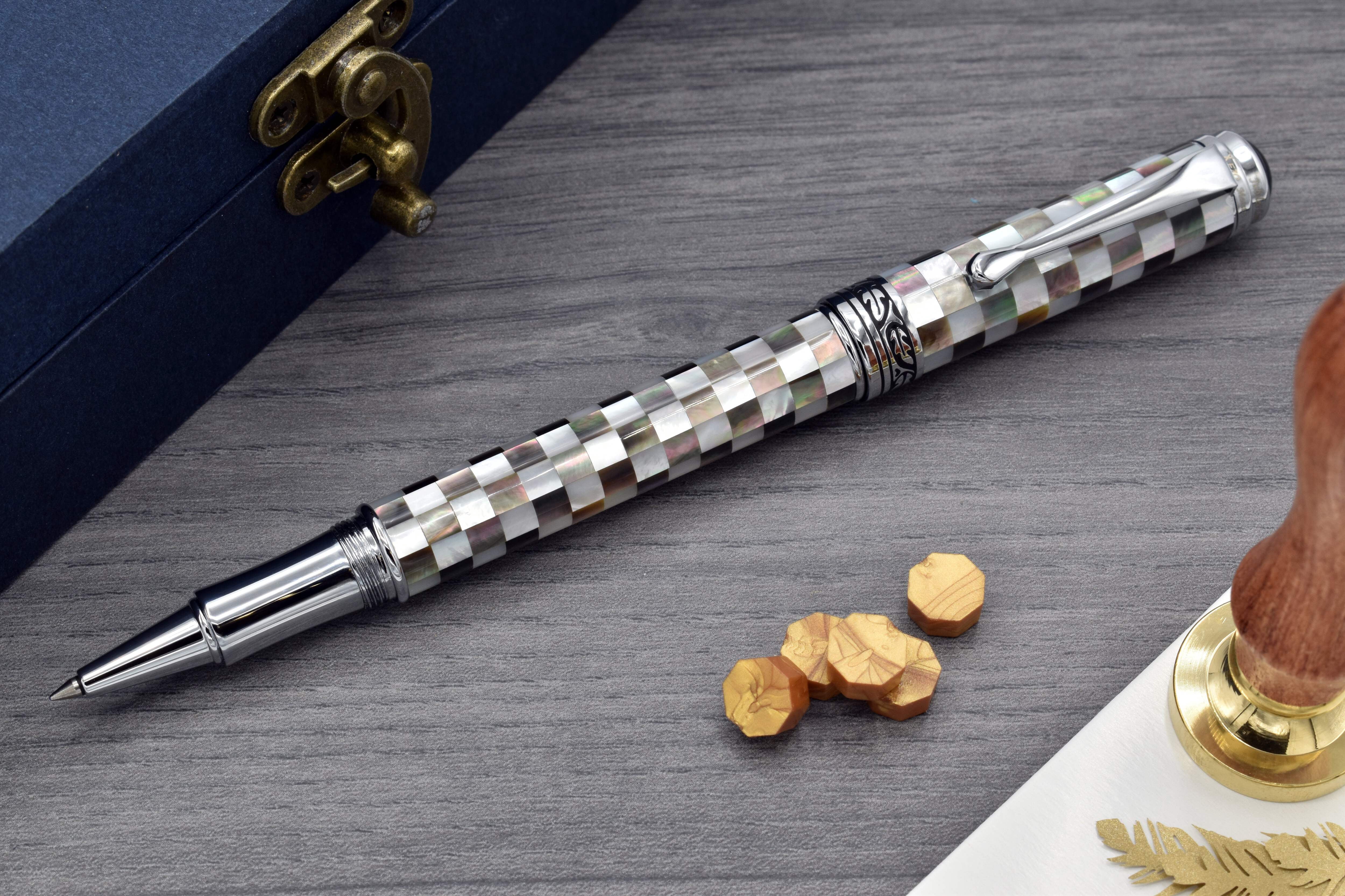 Xezo Xezo Maestro® Jubilee Classic of The Ocean Rollerball Pen - Black  White Mother of Pearl