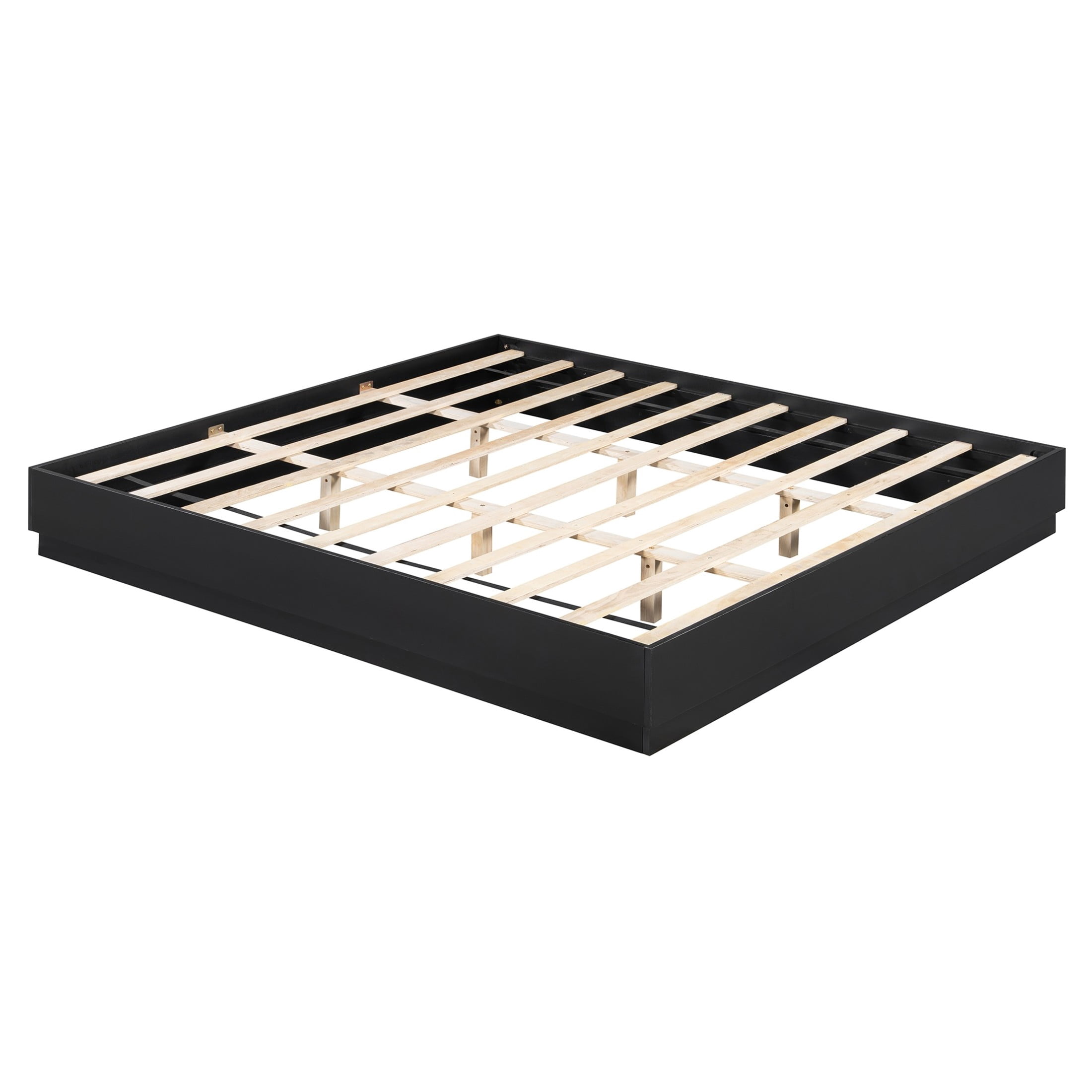 Christopher Knight Home King Platform Bed Frame with Wood Slat Support, Low Profile Design, Black