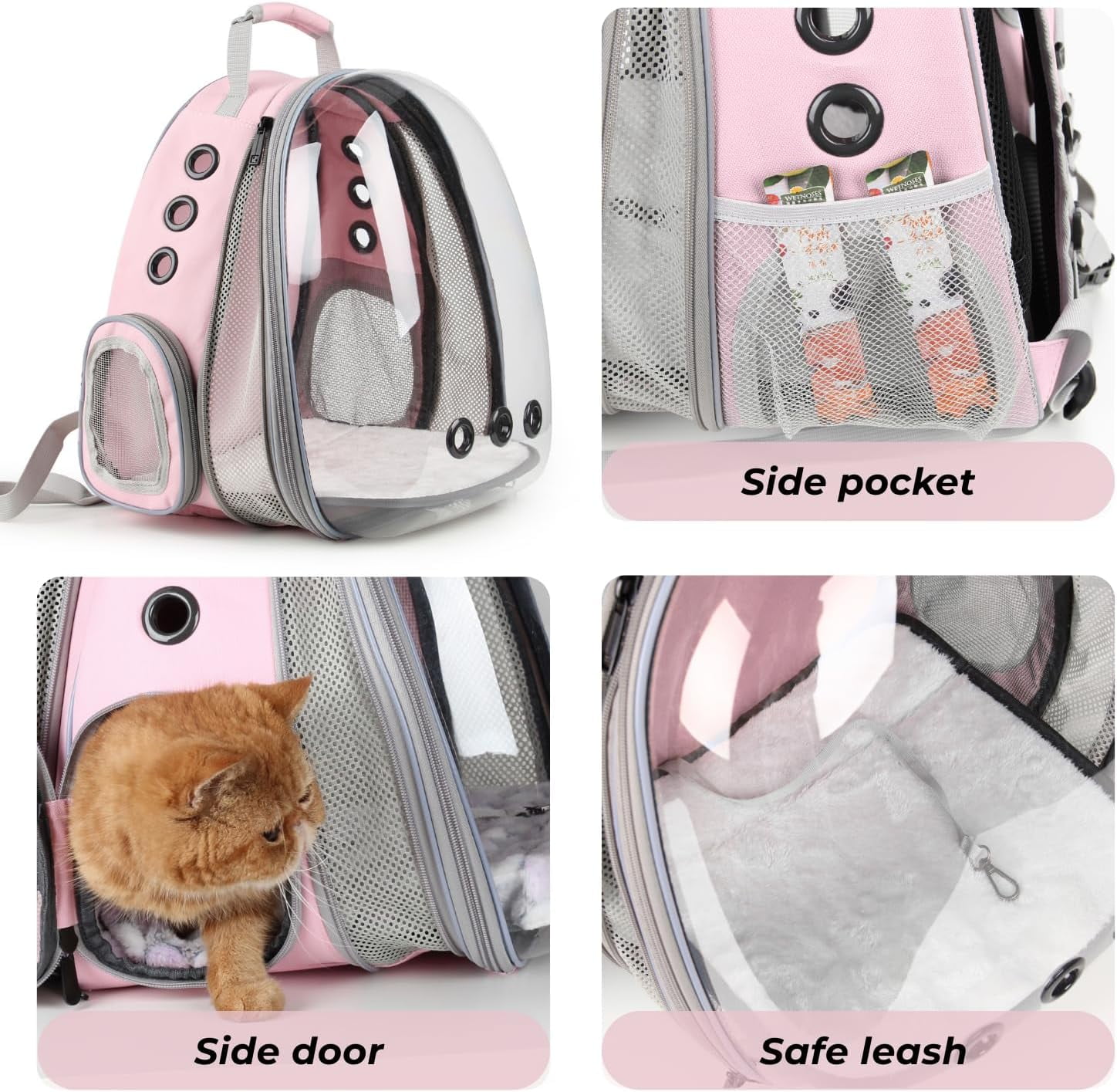 Cat Carrier Backpack, Expandable Bubble Pet Carrier for Cats and Small Dogs, Airline Approved Travel Backpack for Hiking, Walking & Outdoor Adventures - Supports up to 16 lbs
