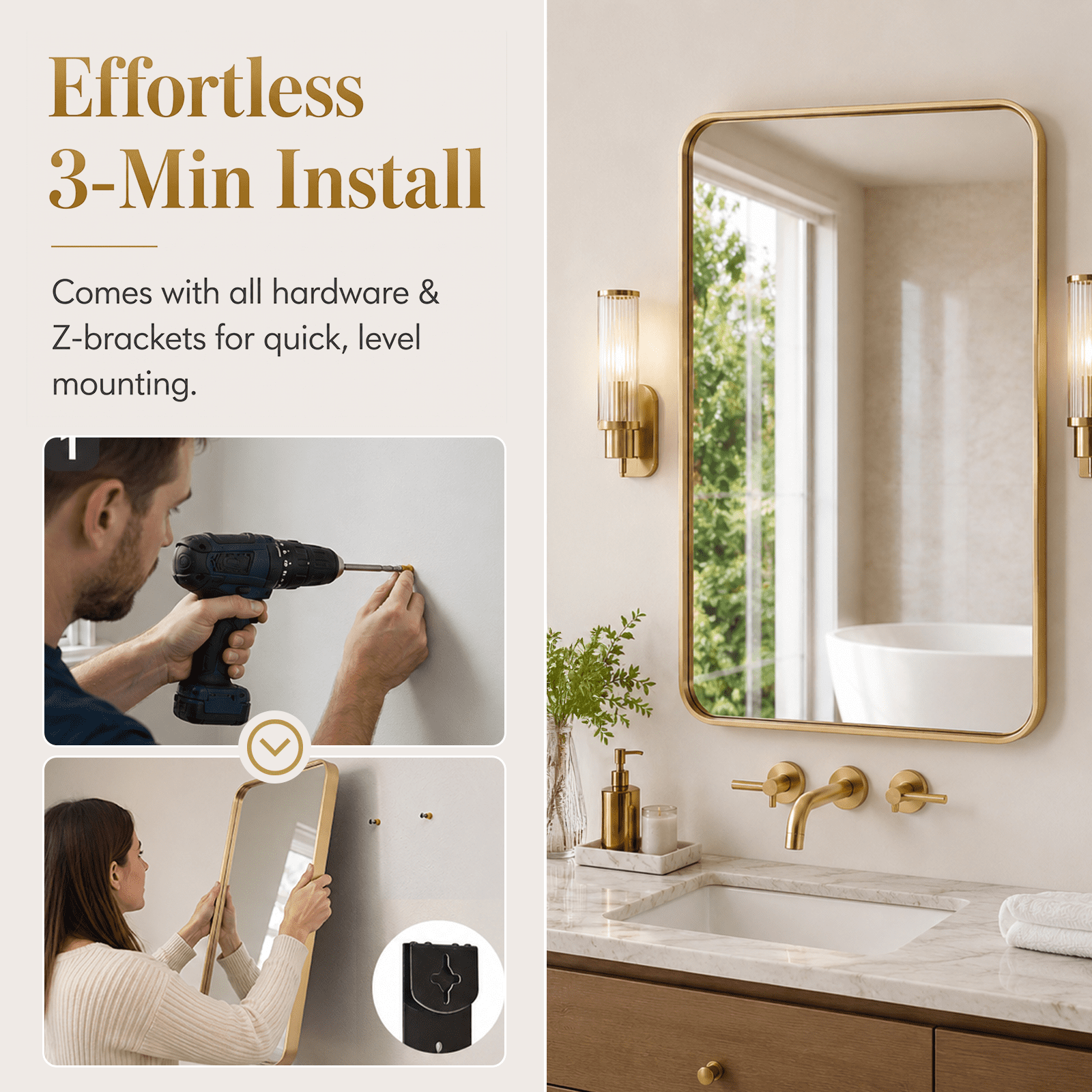 Alvantor Metal Framed Vanity Round Corner Wall Mirrors for Bathroom Sink