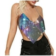 thumbnail image 2 of Women's Sequins Camisole Crop Top Open Back Shining Club Party Glitter Disco Sparkle Asymmetrical Cami Blouses (One Size, Multicolor), 2 of 6