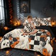 thumbnail image 3 of Homewish Halloween Spooky Animal Full Size Bedding Sets, Checkered Flower Full Size Bed in a Bag, Black White Orange, Black Reversible 7pcs, 3 of 7