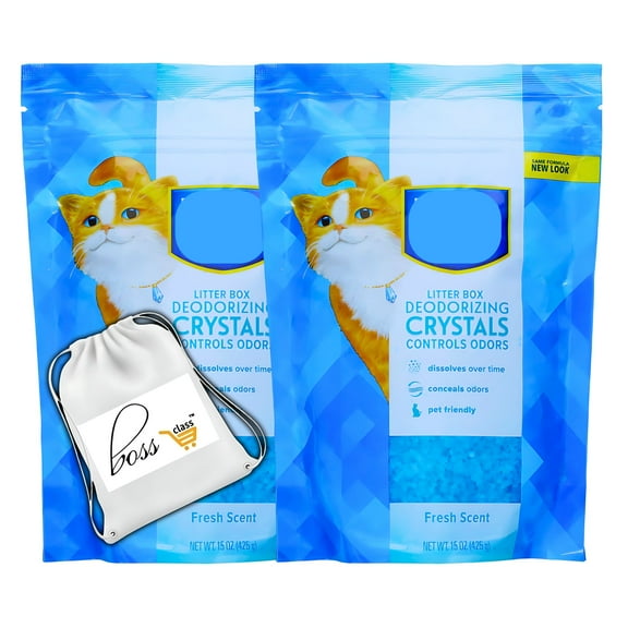 (2) Cat Litter Box Deodorizing Blue Crystals, 15oz Bag Fresh Scent Litterbox Freshener Controls Odors Dissolves Over Time Pet-Friendly Odor Control