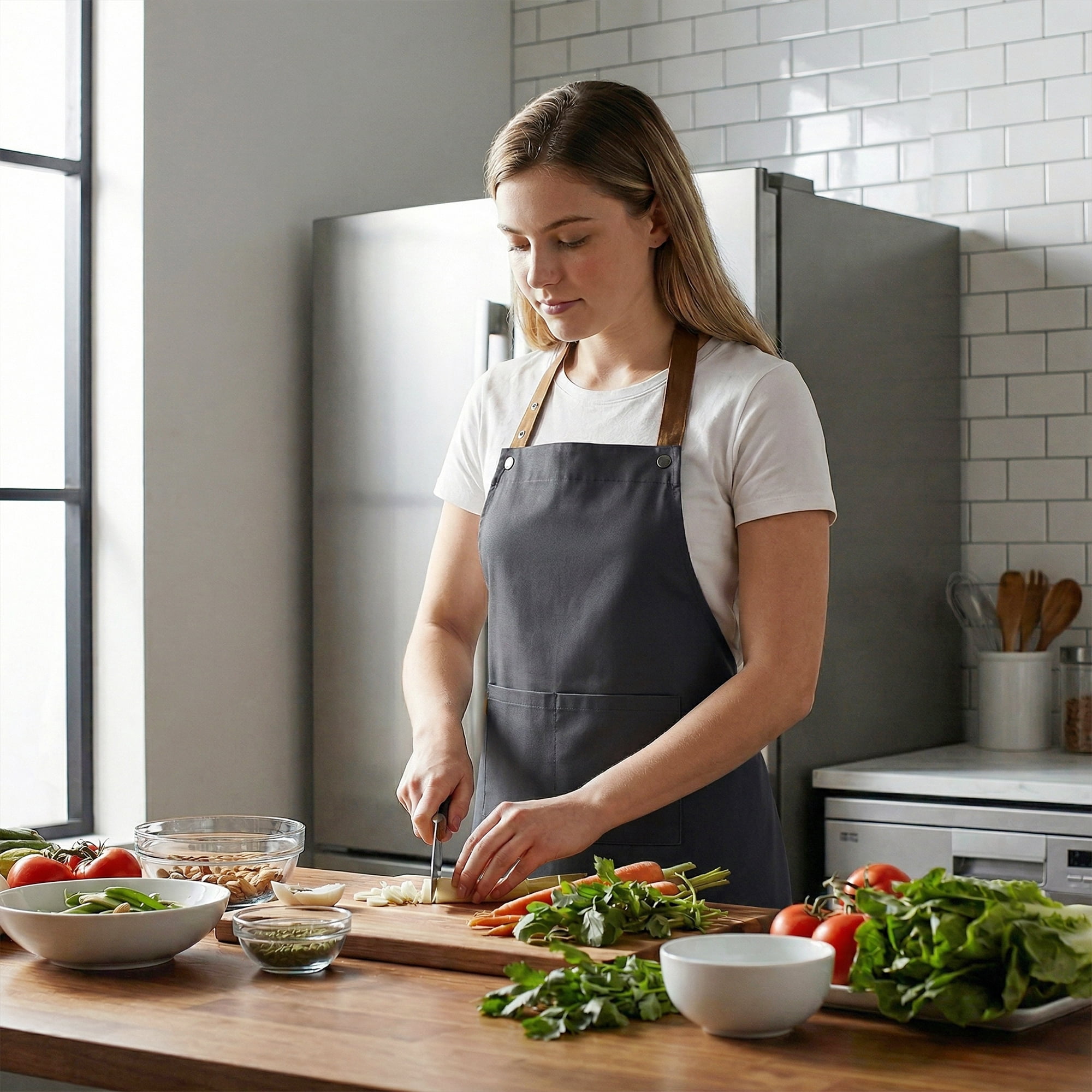 Unique Bargains Waterproof Long Waist Cooking Kitchen Apron with Pockets 26.4x29.1in Black