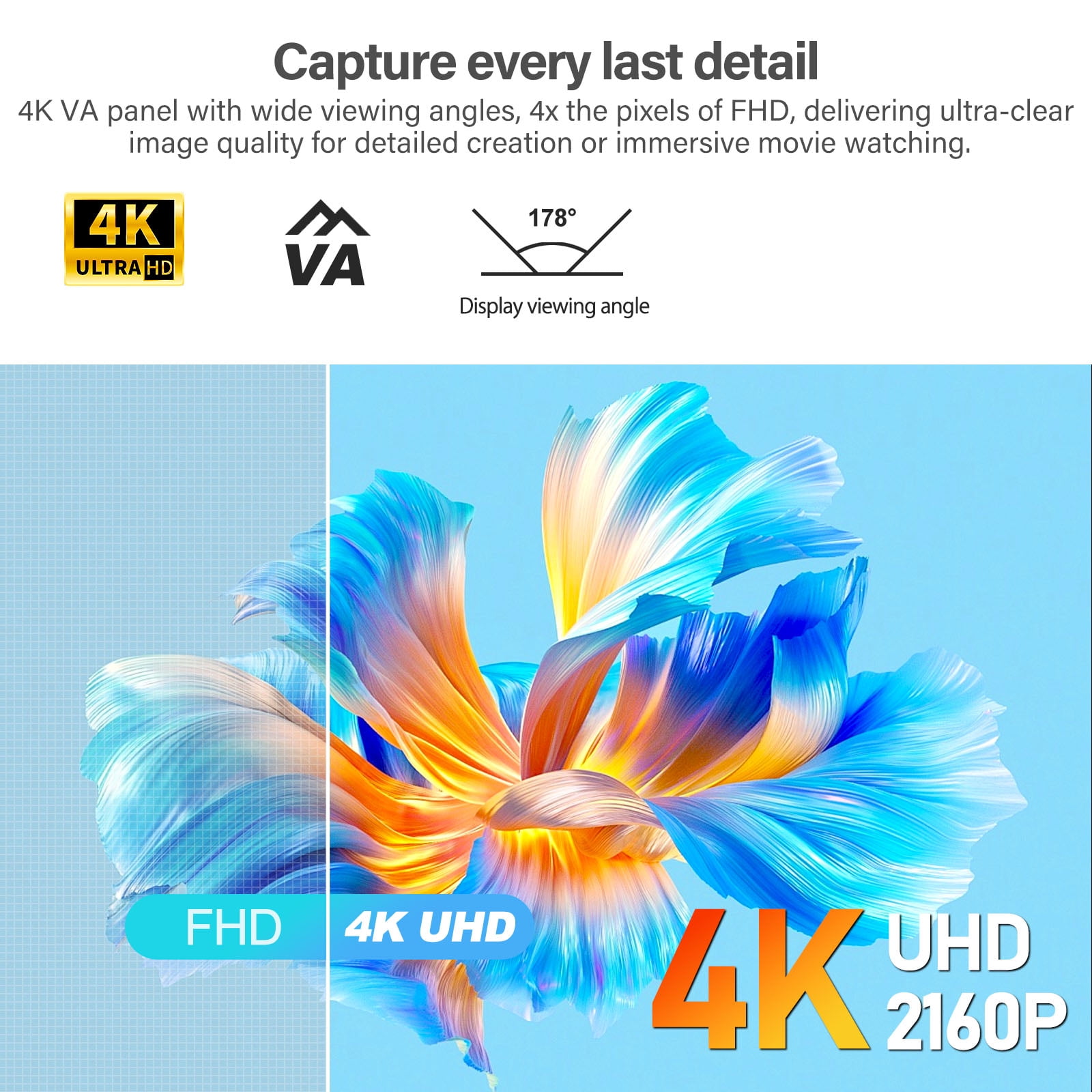 Gawfolk 32 Inch 4K UHD Monitor, 3840×2160, 100% sRGB, 178° Wide View, DP/HDMI, VESA 100x100 Wall Mount, Black
