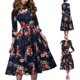 thumbnail image 1 of Farfi Mujeres elegante vintage estampado floral o cuello manga larga llaga midi fiesta vestido azul marino Farfi Vestido, 1 of 2