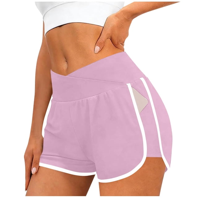 Pantalones Cortos de Cintura Elástica Mujeres Sueltos Color Sólido Pantalones Cortos Deportivos Delgados