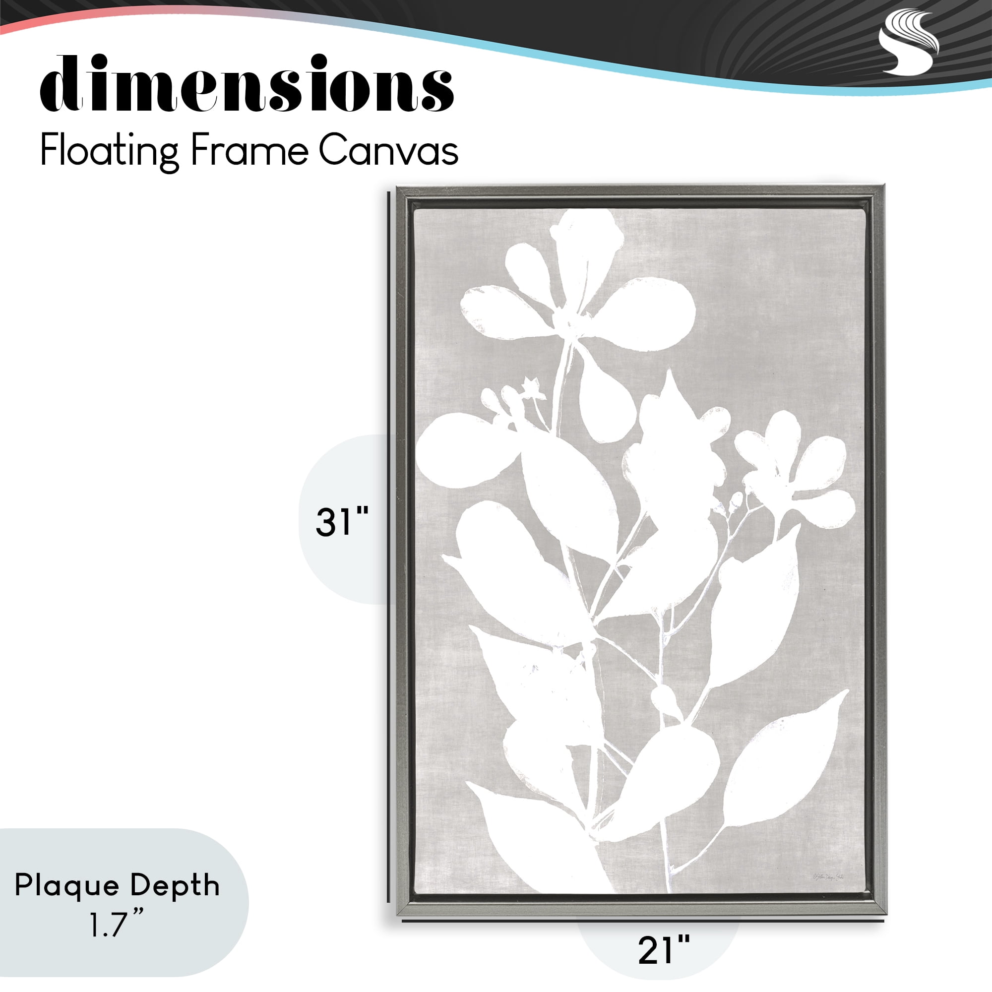 Stupell Industries Minimalist Foliage Impression Gray Framed Floater Canvas Wall Art, design by Stellar Design Studio