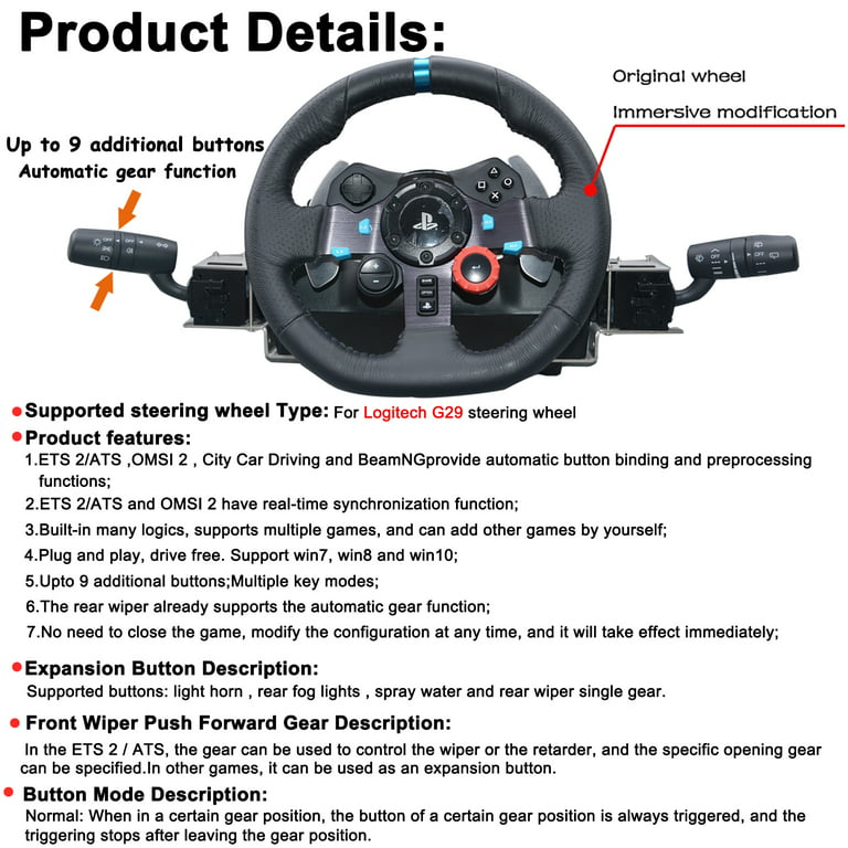  Obokidly Upgrade Type DIY Racing Simulator Steering Wheel Turn  Signal Wiper Lever Switch For Logitech G27 G29 Logitech , Only for PC  (Upgrade Type-For G920/G923(Only For PC), Black) : Video Games
