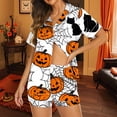 thumbnail image 2 of CQXIDFH Halloween Button Down Pajamas for Women Spooky Ghost Pumpkin Black Cat Print Short Sleeve Pj Set Soft Holiday Sleepwear Cute Two Piece Nightwear, 2 of 6