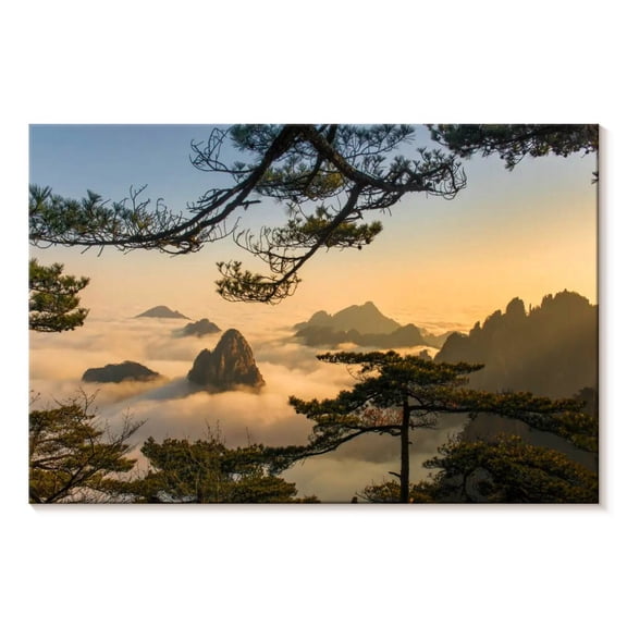 Elephant Stock Huangshan Mountain Scenery Wall Art - Horizontal Canvas Wall Art - Living Room Wall Decor - Places Canvas - Gray And Green Decor - 12" x 8"