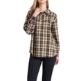 thumbnail image 1 of Blusa a cuadros para mujeres, camisa de manga larga con cuello de solapa y botones, color marrón, 1 of 6