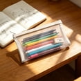 thumbnail image 6 of Mesh Pencil Case, 5 Pack Transparent Zipper Pencil Pouches, Large Capacity Pen Storage Bags, for Students Back to School Supplies, Khaki, 6 of 7