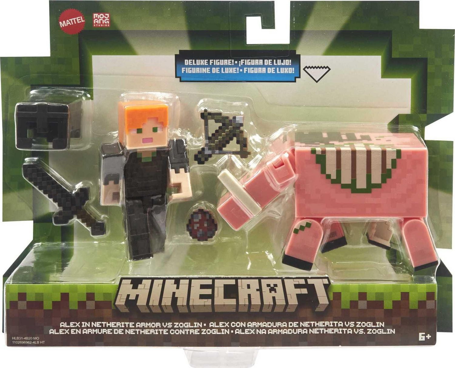Minecraft Alex in Netherite Armor & Zoglin Action Figures & Accessories 2-Pack, 3.25-in Scale Toy Set