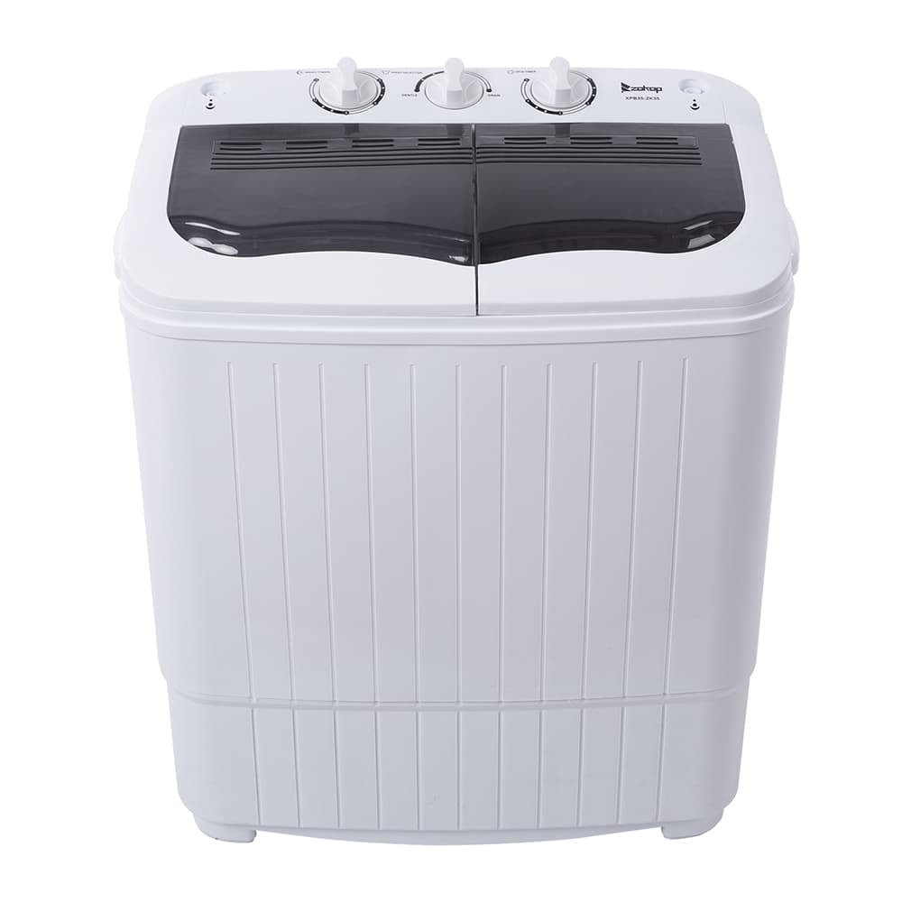 Hassch Semi-Automatic Washing Machine with 2 Tub, Compact Laundry Machine with Built-in Drain for Home, Apartment, Gray