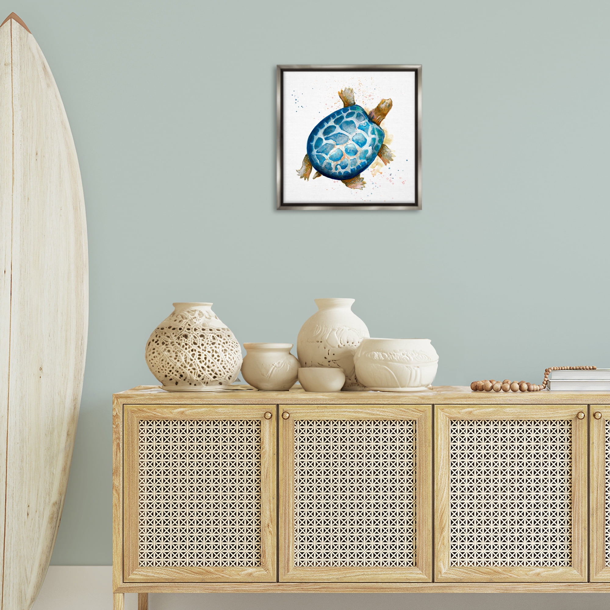 Stupell Industries Modern Speckled Turtle Animals & Insects Painting Gray Floater Framed Canvas Art Print Wall Art, 18 x 18