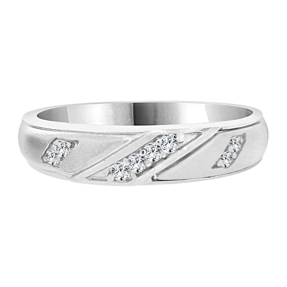 Man Guy Gent Wedding Band Ring Created CZ Crystals White Rhodium Plated Metal