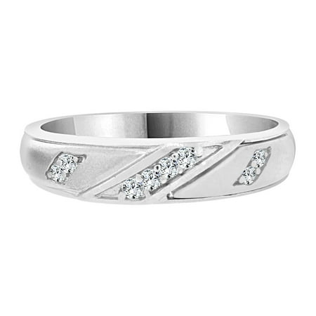 Sterling Silver White Rhodium, Man Guy Gent Wedding Band Ring Created CZ Crystals