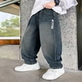 thumbnail image 4 of Boys Jeans Size 10-11 Elastic Waistband Pull-On Casual Demin Pants Comfy Plain Long Trousers Streetwear Boys Back To School Clothes, Blue, 4 of 5