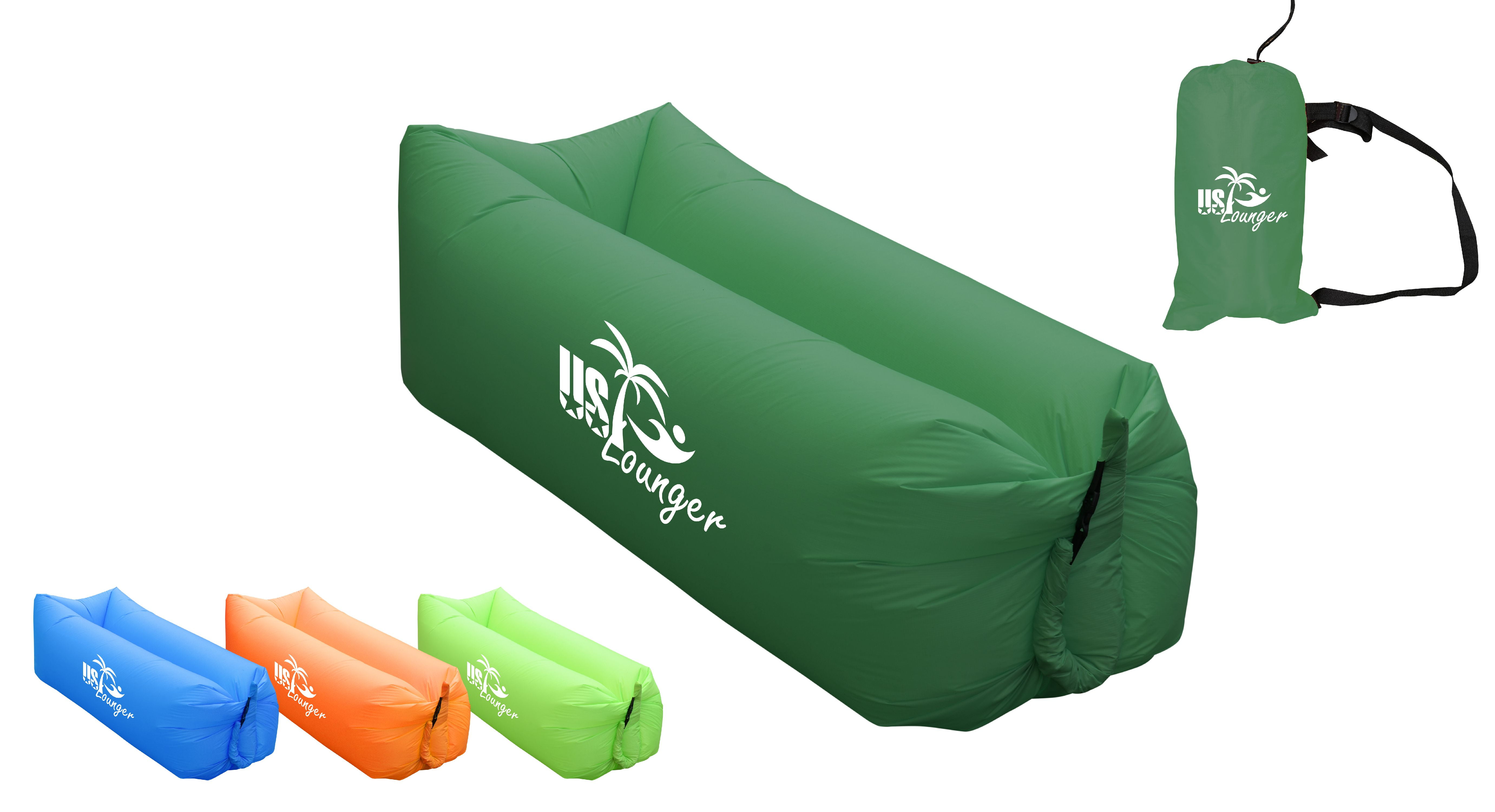 US Lounger Dark Green Headrest Fast Inflatable Portable Outdoor or Indoor Wind Bed Lounger, Air