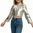thumbnail image 4 of Posijego Girls Cropped Tops Metallic Glitter Dance Party Blouses Little Girls Long Sleeve Shirts Sizes 3-16 Years, 4 of 6