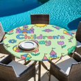 thumbnail image 6 of Children's Day Round Tablecloth 36-44 Inch Round Fitted Table Cloth with Elastic Edge, Airplanes Sailing Boats Tree Cartoon Green Waterproof Table Cover Protector for Outdoor Picnic Party Dining, 6 of 9