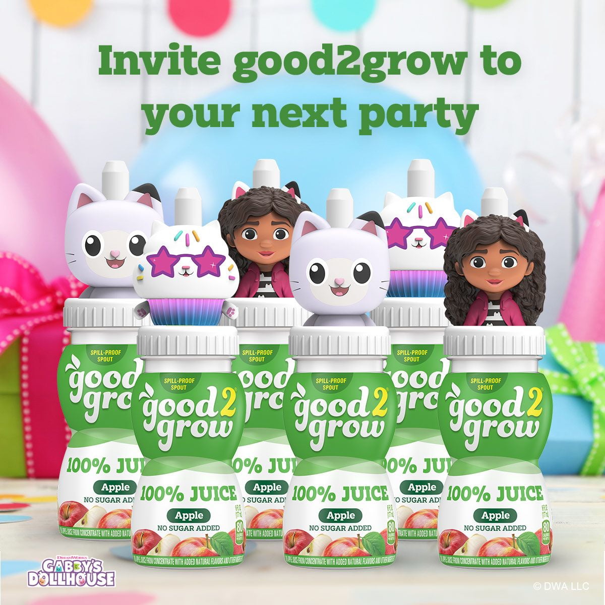 good2grow Gabby Dollhouse 100% Apple Juice Party Pack, 6 fl oz Bottles (Pack of 12)