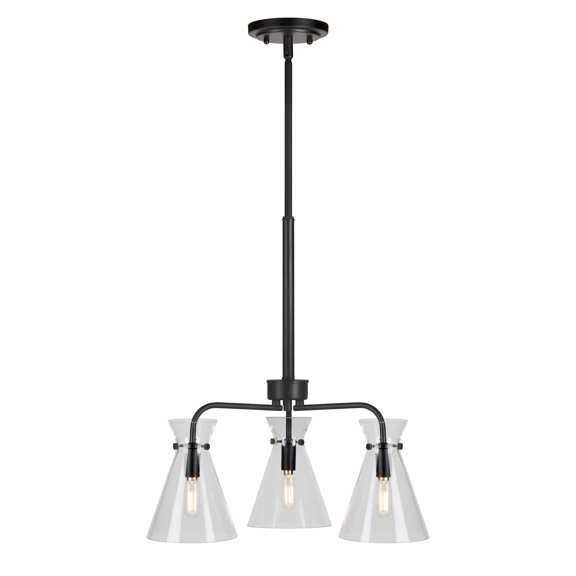 Beaker 3-Light Black Chandelier with Clear Glass