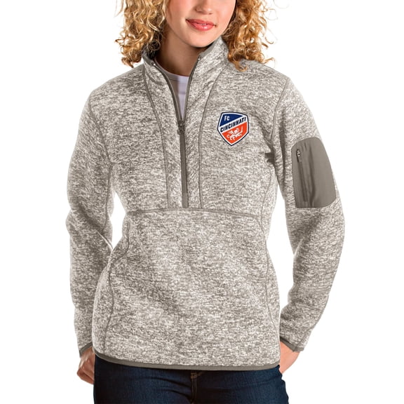 Women's Antigua Tan FC Cincinnati Fortune Quarter-Zip Pullover Jacket