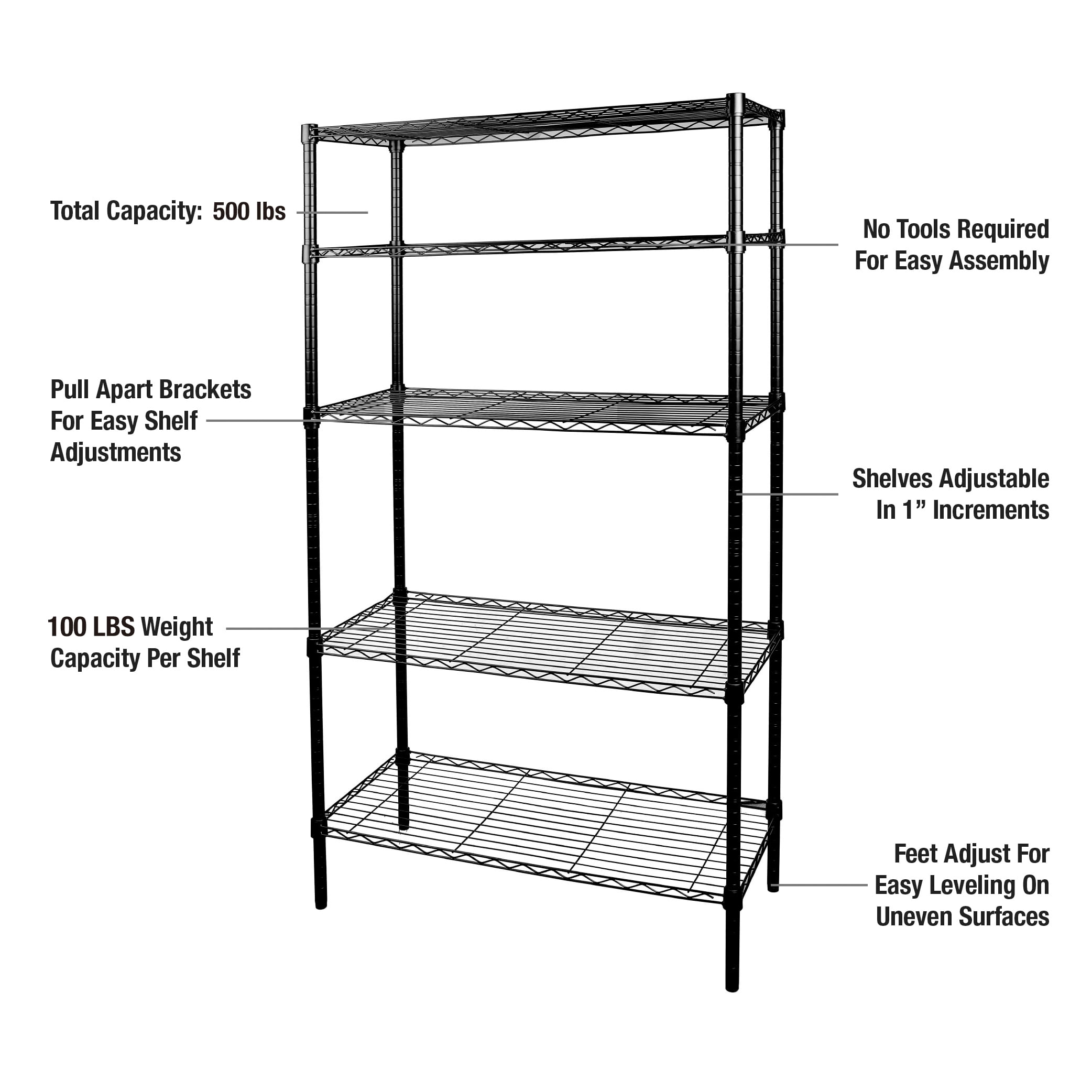 WorkPro 5-Tier Black Wire Shelving