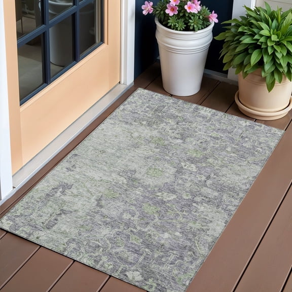 3' X 5' Plum Purple And Olive Green Oriental Washable Indoor Outdoor Area Rug