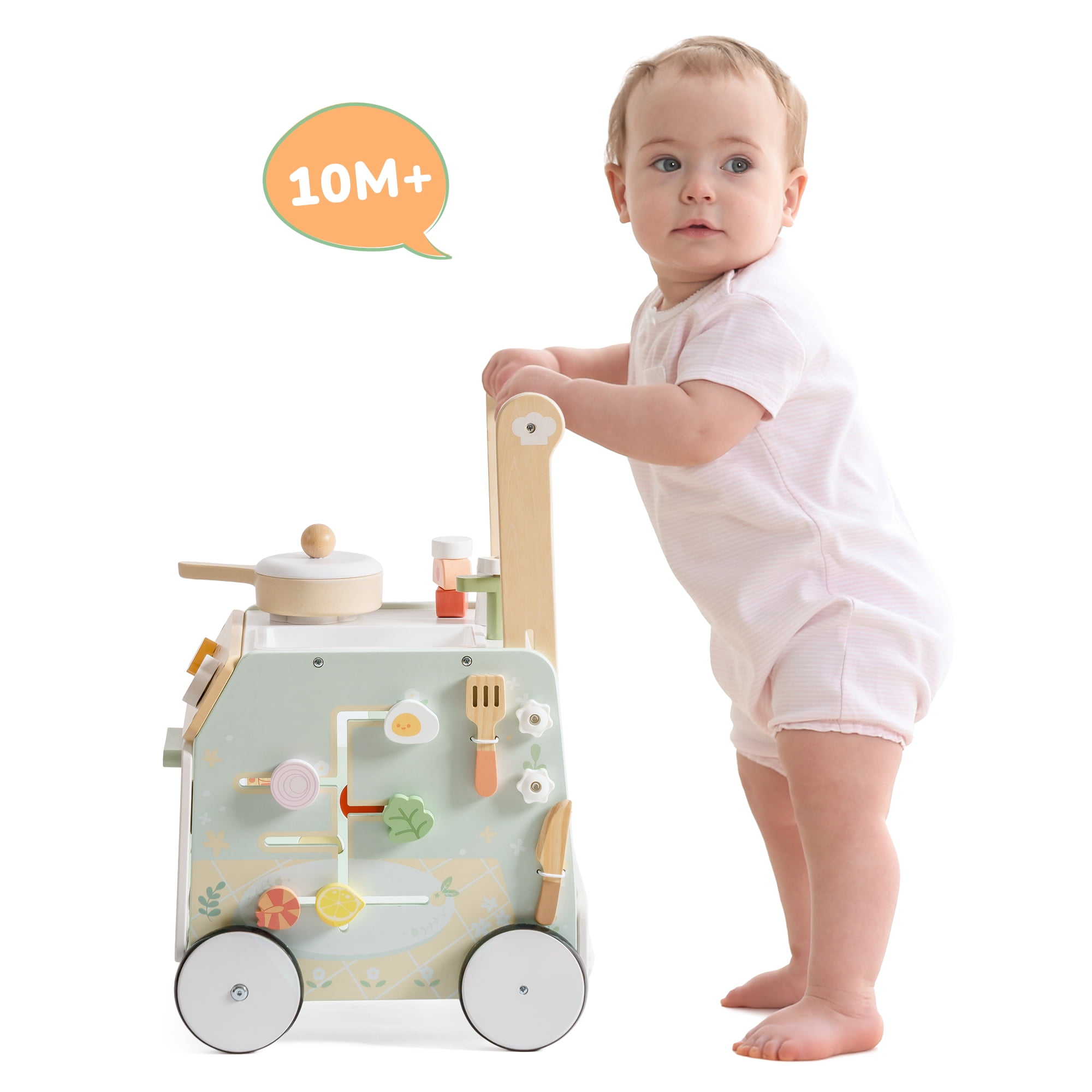 Robud Wooden Baby Push Walker – Montessori Learning Adjustable Toy with Activity Panel & Safety Wheels, Prevent O-Shaped Legs, for 10-12 Months 1 2 3 Years Old Girls Boys