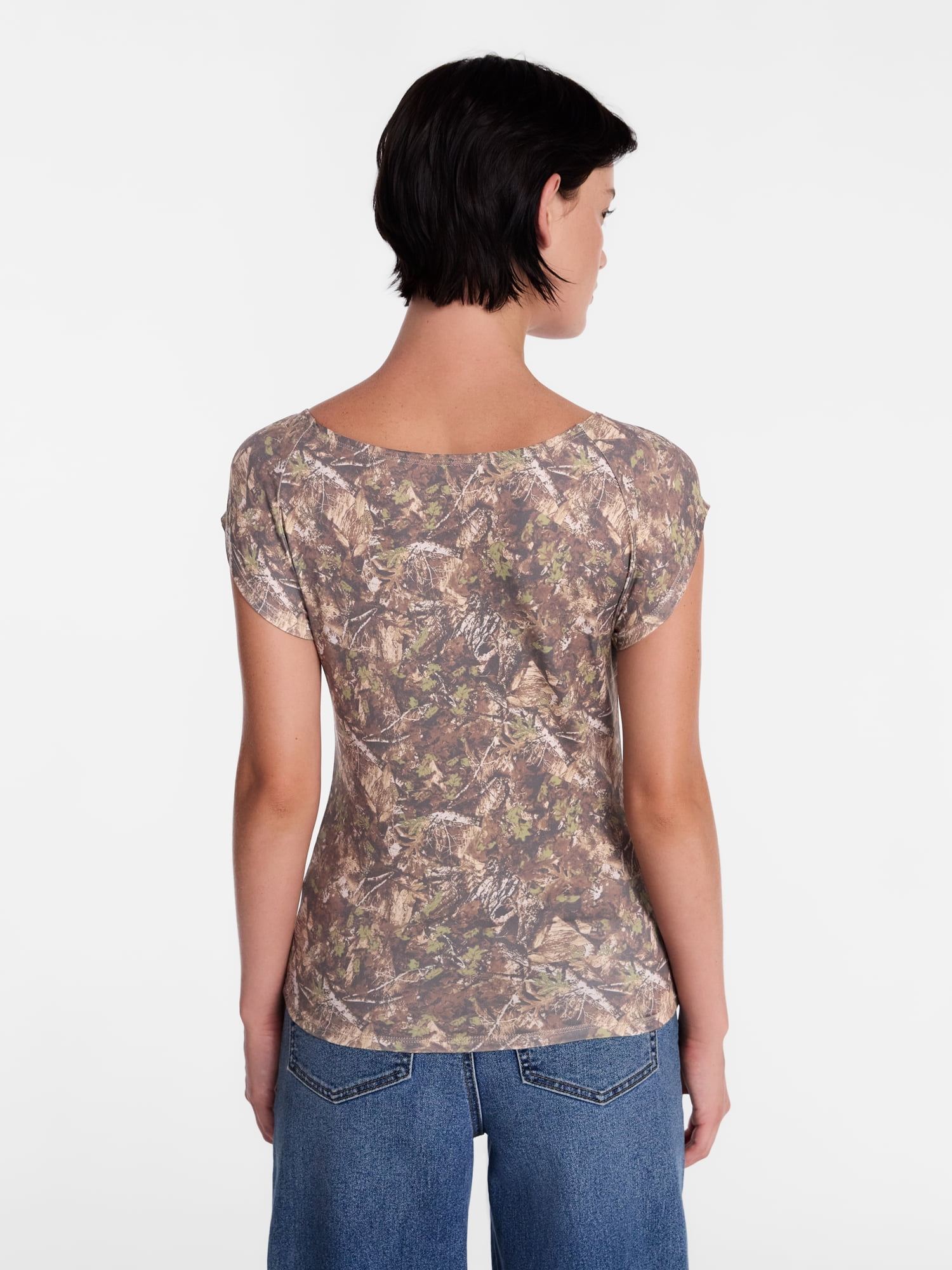 Muscle Car Women's Camo Graphic Tee with Cap Sleeves, Sizes XXS-XXL