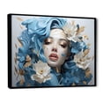 thumbnail image 2 of Designart "Abstract Woman with Flowers in Blue and Beige III" Fashion Framed Wall Art - Glam Blue Fashion Woman Entryway Framed Wall Art, 2 of 6