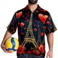 thumbnail image 4 of Eiffel Tower Valentine's Day Men's Short Sleeve Spread Collar Hawaiian Shirts, Casual Printed Button Down Summer Beach Tops, Unisex Men's Shirts, 4 of 6