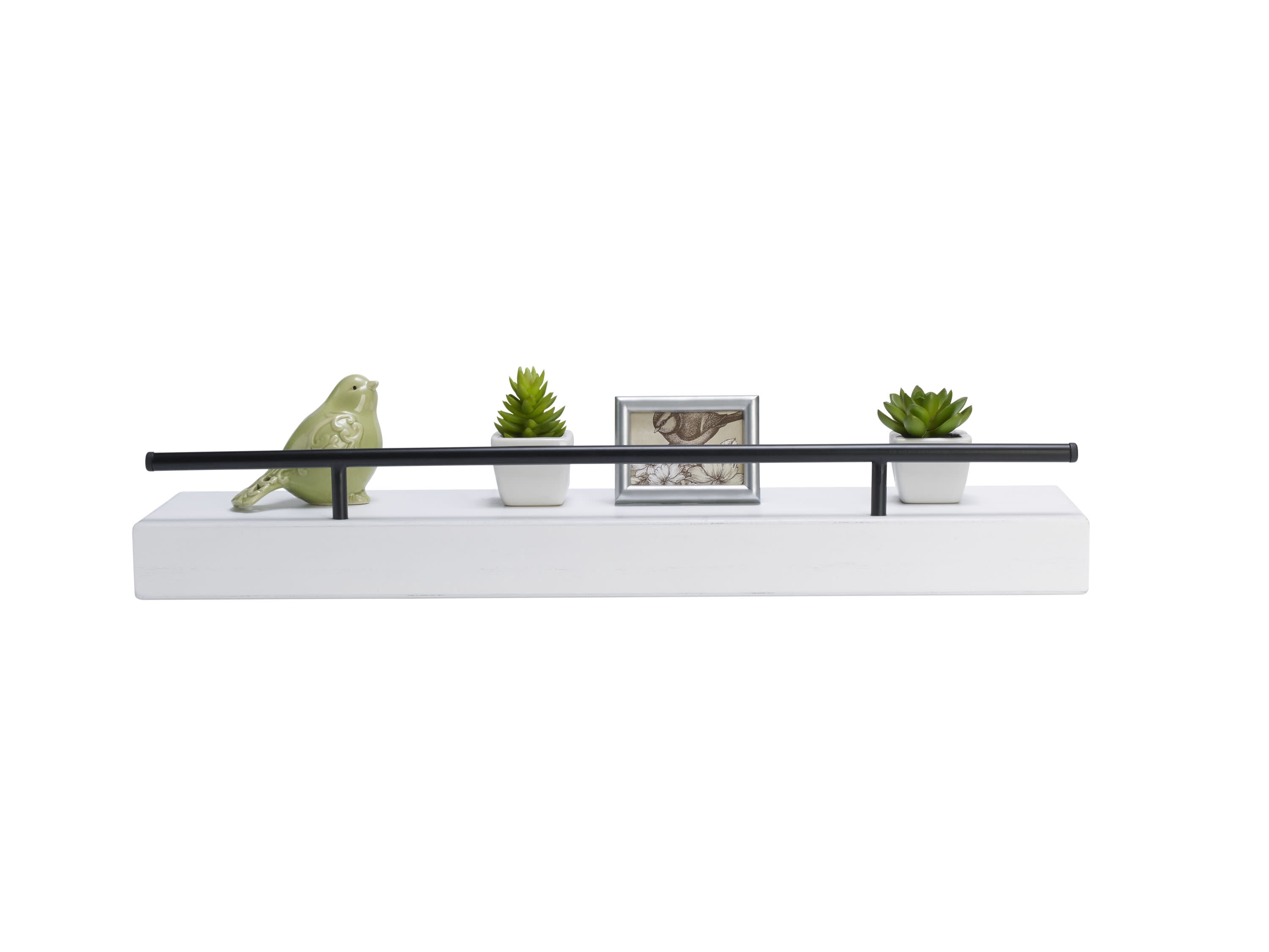 Melannco Hotel Essentials 24 Inch Natural MDF Shelves with Metal Rail White