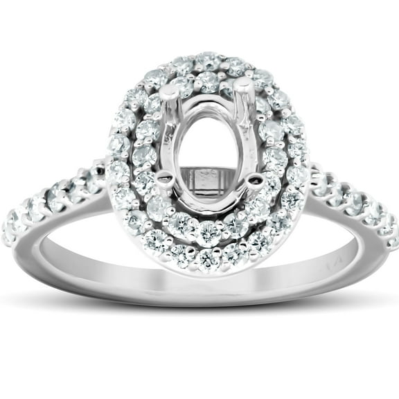 Pompeii 3/4Ct Double Halo Diamond Engagement Ring Oval Setting Semi Mount 14k White Gold