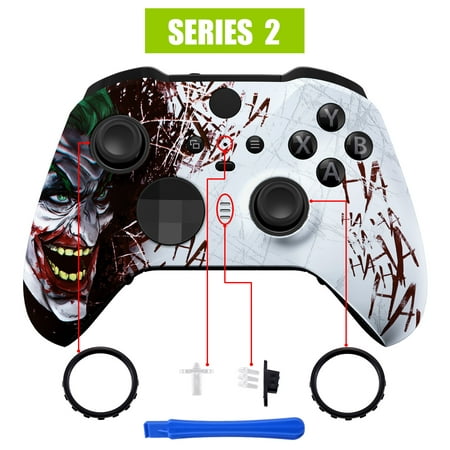 eXtremeRate Clown Hahaha Replacement Faceplate Cover for Xbox One Elite Controller Series 2 (Model 1797), Soft Touch Front Housing Shell Case & Accent Rings for Xbox Elite Series 2 Core Controller