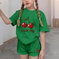 thumbnail image 5 of Babcutegg Kids Summer Two-Piece Outfit – Printed Round-Neck Short Sleeve Top & Matching Shorts Set for Girls Green Size 7-8, 5 of 7