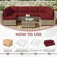 thumbnail image 5 of Kimunuk 14 Piece Outdoor Furniture Replacement Cushions, 5" Foam Foam High-Density, Fits 6-Seat Sectional Rattan Conversation Set, Patio Water-Resistant Sofa Cushions, Burgundy, 5 of 6