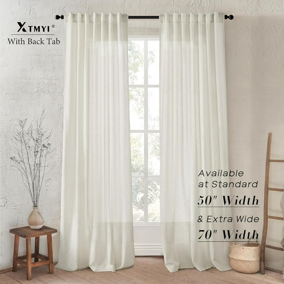 108 Inch Linen Curtains, Extra Long Ceiling Curtain for Track System with Hooks, Sheer Light Filitering 9FT 9 FT Curtains for Living Room Bedroom, Set of 2 Panel, Cream