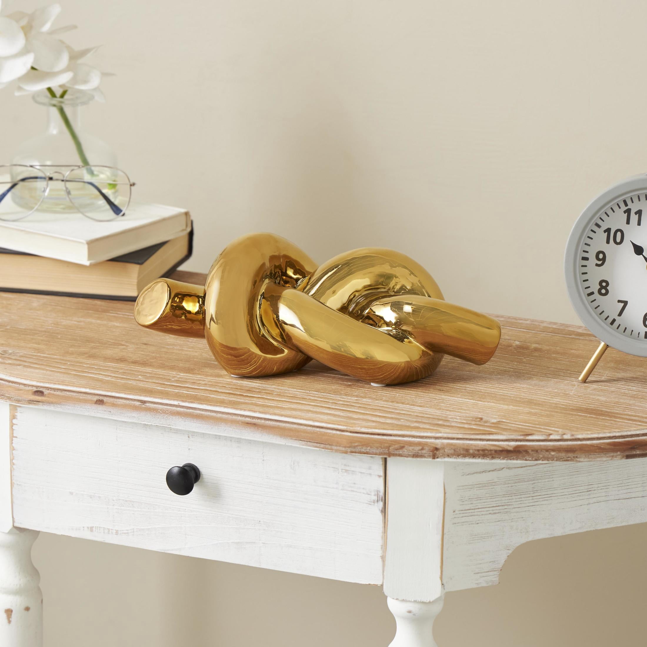 12" x 4" Gold Ceramic Knot Sculpture, by DecMode