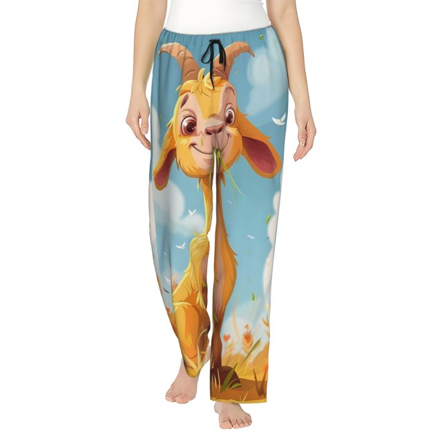 Fotbe Happy Goat In Meadow Pantalones de Pijama para Mujer, Pantalones de Dormir, Pantalones Pj con Cordón y Bolsillos-X-Large