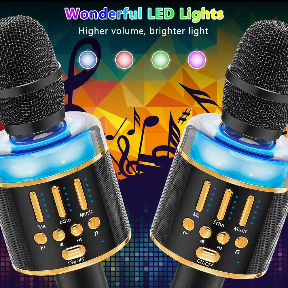 Wedding Handheld Wireless Bluetooth Karaoke Mic Speaker Music Player Recorder with LED Lights for Birthday Party Verkstar Karaoke Microphone for Kids & Adult Christmas 