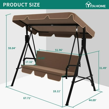 Outdoor 3-Person Porch Swing with Stand, Canopy Patio Swing Chair with Removable Cushion, and Weather Resistant Powder Coated Steel Frame, Suitable for Garden, Poolside, Balcony, Backyard